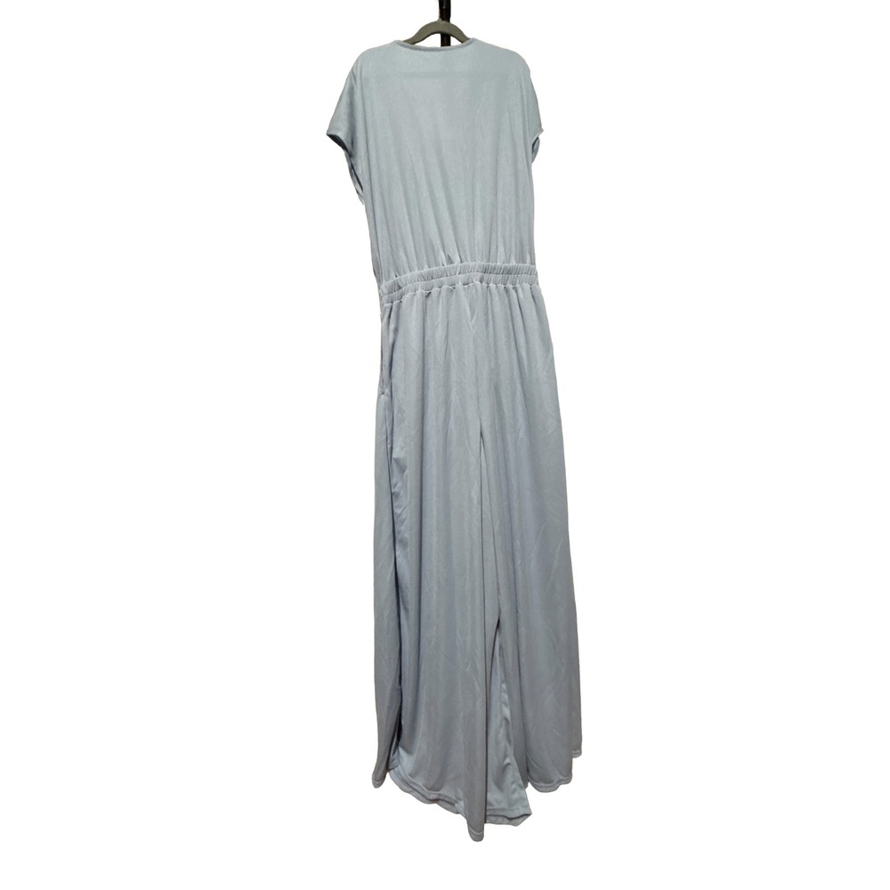 Halara Light Blue Wide Leg Romper Tall Faux Wrap V Neck Size Medium Casual Chic - Picture 5 of 8
